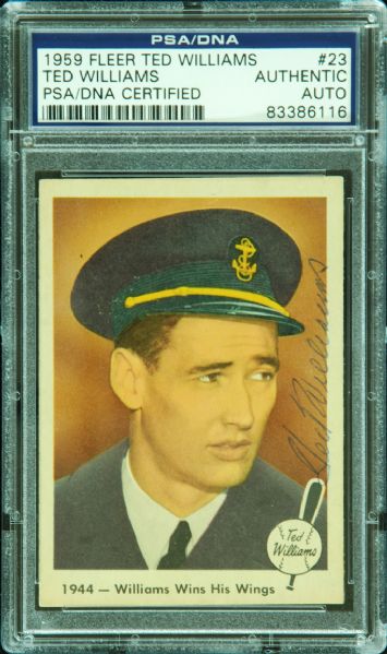 Ted Williams Signed 1959 Fleer Williams Wins His Wings (PSA/DNA)