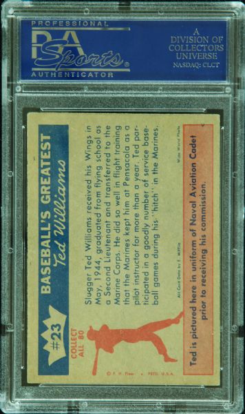 Ted Williams Signed 1959 Fleer Williams Wins His Wings (PSA/DNA)