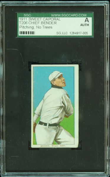 1909-11 T206 Chief Bender Pitching, No Trees SGC Authentic