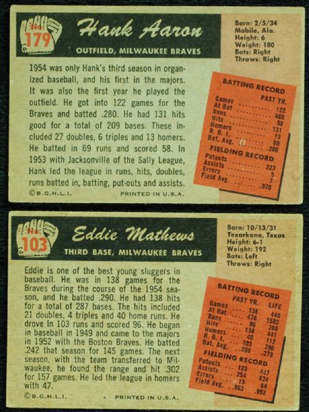 1955 Bowman Cards of Aaron and Mathews (2)