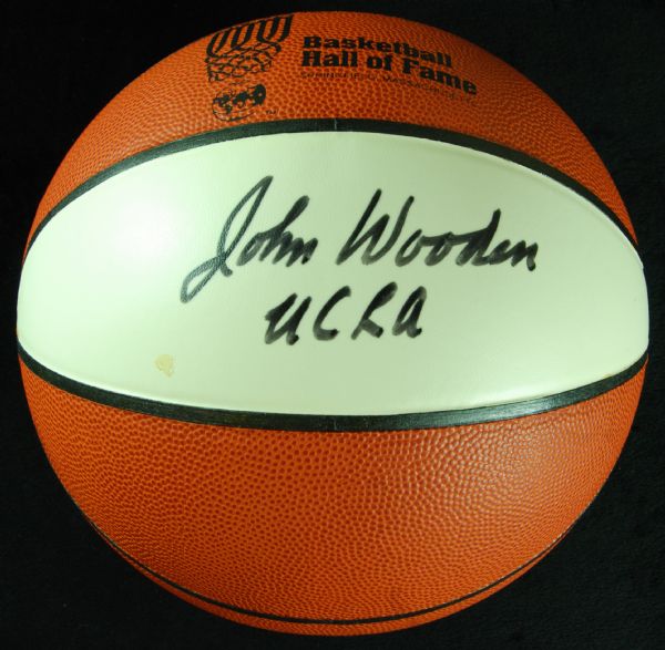 John Wooden Signed HOF White Panel Basketball