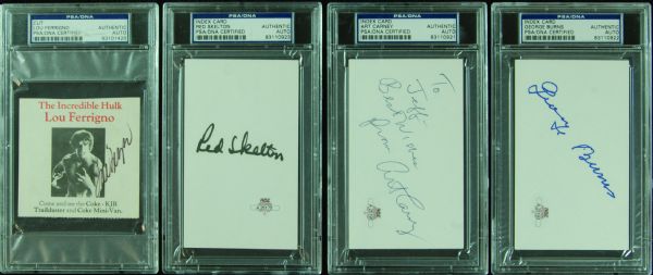 Art Carney, Red Skelton, George Burns & Lou Ferrigno Signatures (PSA/DNA)