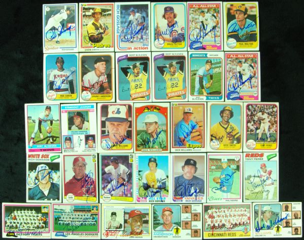 HOFers Signed Topps Cards lot of 32 with Gossage, Ozzie Smith, Molitor