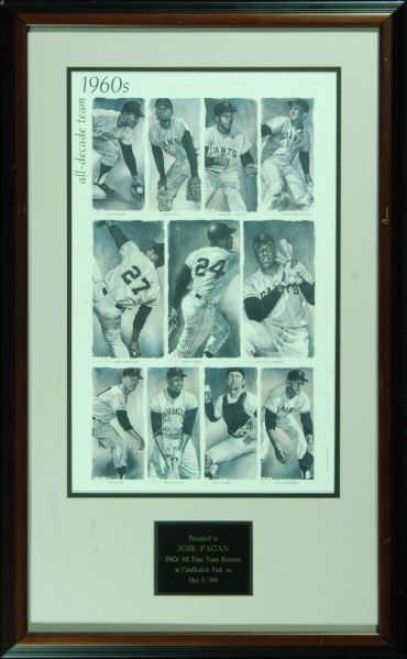 Jose Pagan Personally Owned 1960s All-Time Team Reunion Framed Display