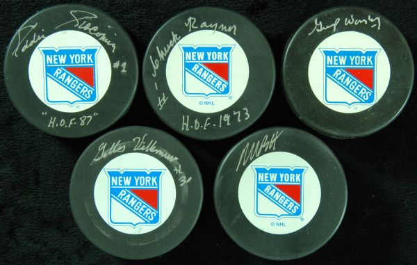NY Rangers Signed Pucks lot of 5 with Richter, Worsley