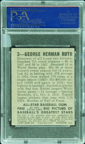 1948 Leaf Babe Ruth No. 3 PSA 4 (VG/EX)