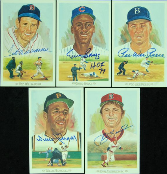 Signed Perez-Steele Celebration Postcards (5) with Ted Williams, Reese