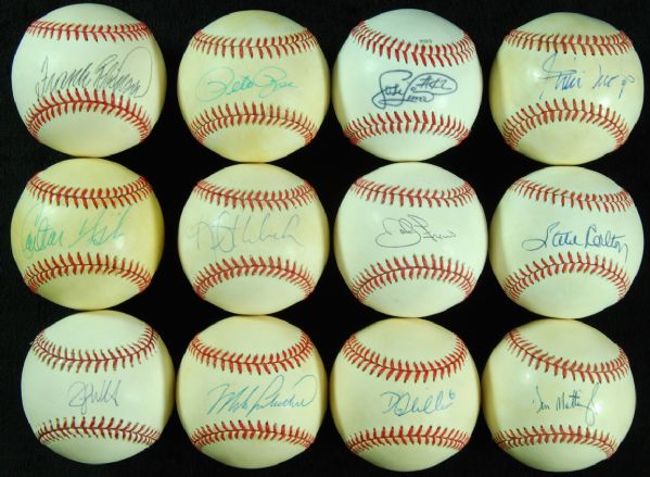 Single-Signed Baseballs Group of 12 with Mays, Fisk & Frank Robinson