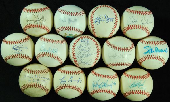 Single-Signed Baseballs lot of 13 with Musial, Yount, Niekro