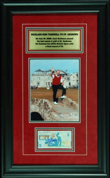 Jack Nicklaus Signed 5-Pound Note & Photo Display