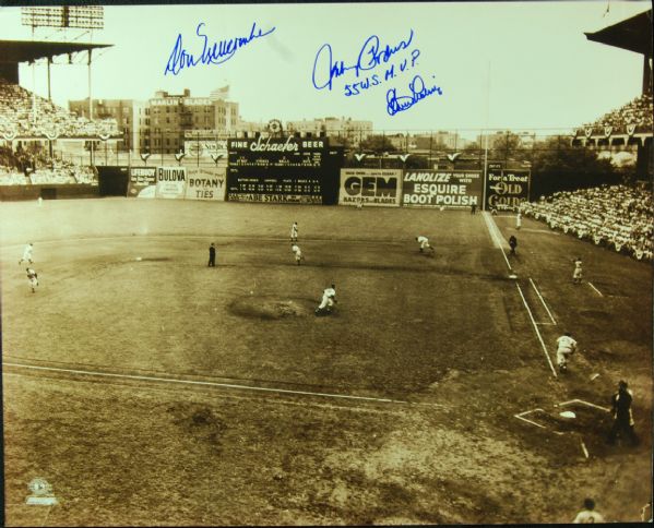 Newcombe, Podres & Labine Signed Ebbets Field 16x20 Photo