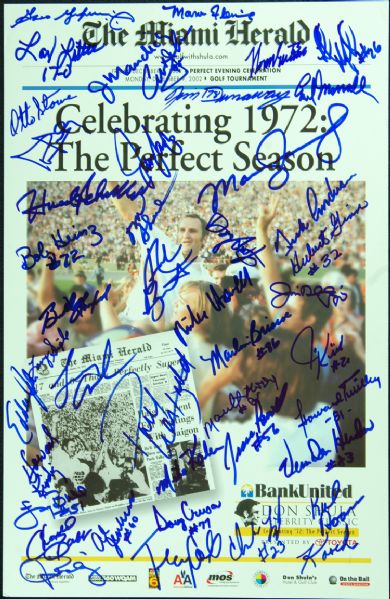 1972 Miami Dolphins Super Bowl VII Team-Signed Miami Herald Poster (37 Signatures)