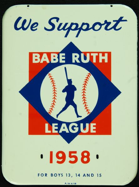 1958 Babe Ruth League Metal Wall Sign Given to Local Sponsors