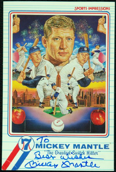 Mickey Mantle Signed Sports Impressions Postcard (PSA/DNA)