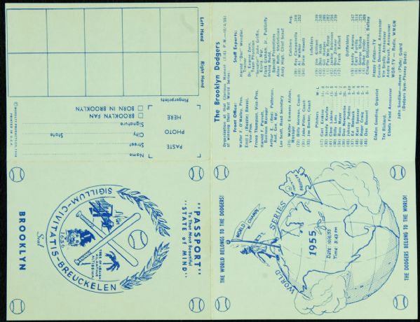 Brooklyn Dodgers 1955 Passport with 1961 Topps Roy Campanella Stamped Card