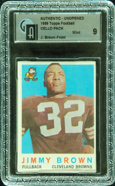 1959 Topps Football Unopened Cello Pack Graded GAI 9 (with Jim Brown on top)