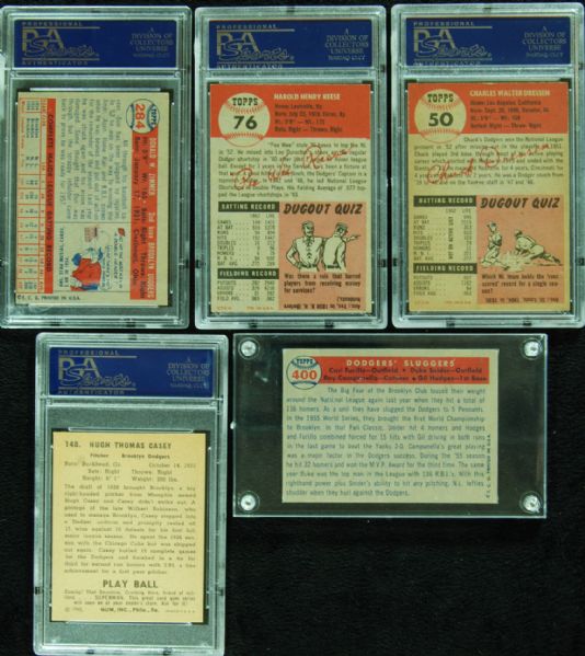 Brooklyn Dodgers lot of 5 with 1953 Pee Wee Reese PSA 6, 1957 Dodgers Sluggers