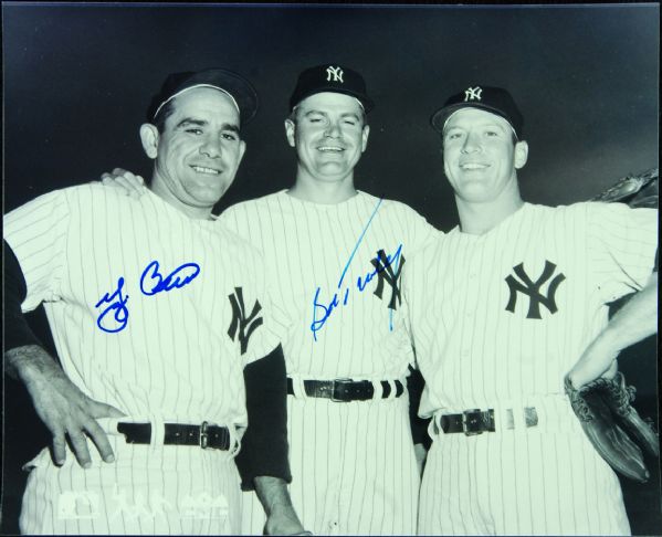 Yogi Berra & Bob Turley (with Mickey Mantle) Signed 8x10 Photo