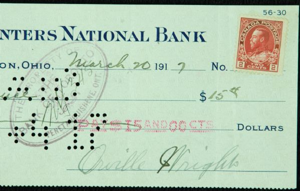 Orville Wright Signed Check (1917) to Wilfred France - Wright's Longtime Caretaker (PSA/DNA)