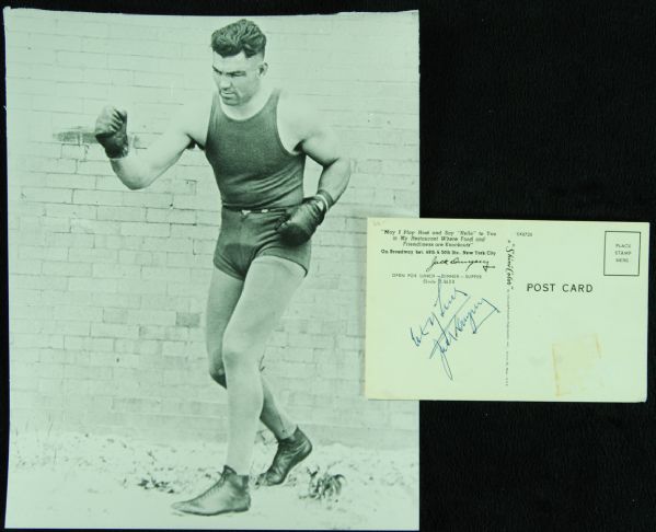 Jack Dempsey Signed Restaurant Postcard with Photo