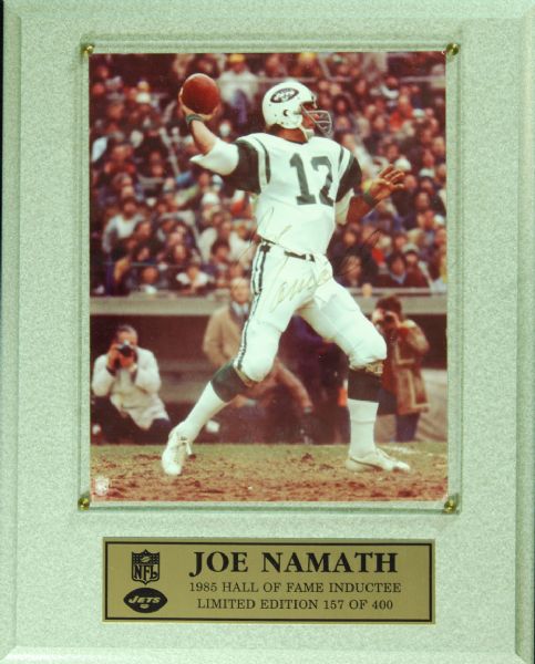 Joe Namath Signed 8x10 Photo Plaque