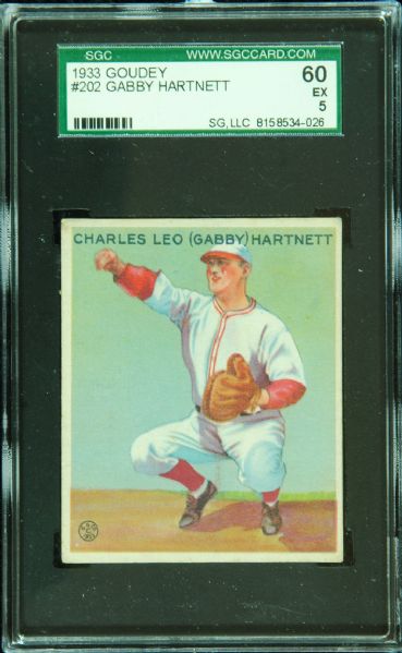 1933 Goudey Gabby Hartnett No. 202 SGC 60 (EX)