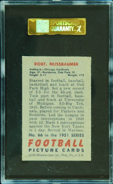 1951 Bowman Robert Nussbaumer No. 66 SGC 96 (Mint) - Highest Graded
