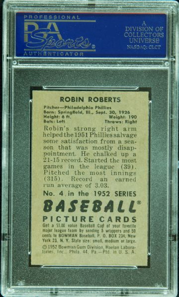 1952 Bowman Robin Roberts No. 4 PSA 7.5