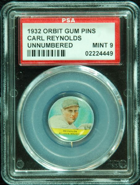 1932 Orbit Gum Pins Unnumbered (PR3) Carl Reynolds PSA 9 - PSA Pop 1/1