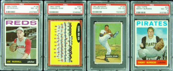 1950s & 1960s PSA-Graded lot of 4 with 1951 Bowman Spahn