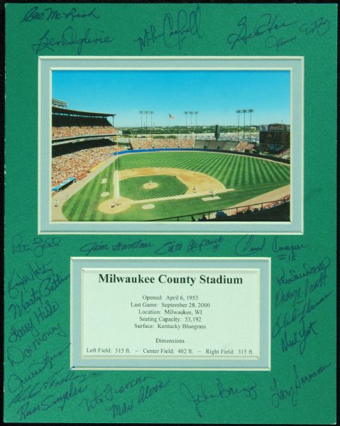Milwaukee Brewers Greats Signed County Stadium Plaque (24 Signatures)