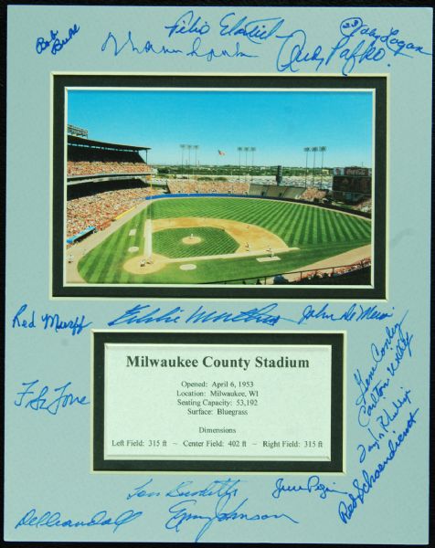 Milwaukee Braves Multi-Signed Ticket, FDC & County Stadium Plaque (42 Signatures)