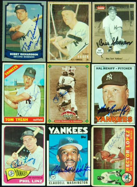 Signed NY Yankees Cards lot of 9 with Yogi Berra, Richardson
