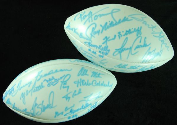 HOFer Multi-Signed Footballs (2) with Unitas, Nitschke, Bradshaw, Starr (55 Signatures)