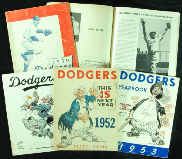 1947-1953 Brooklyn Dodgers Yearbooks lot of 5 (with Jackie Robinson insert)