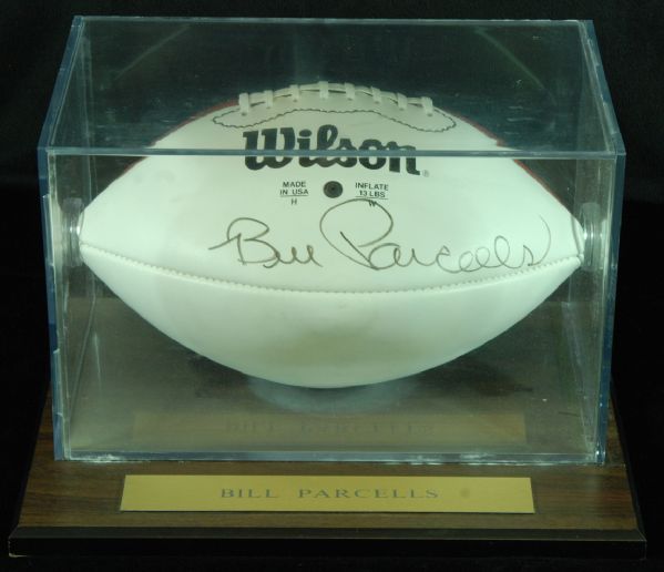 Bill Parcells Signed NFL Wilson Football in Display