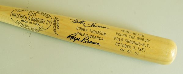 Bobby Thomson & Ralph Branca Signed Commemorative Bat