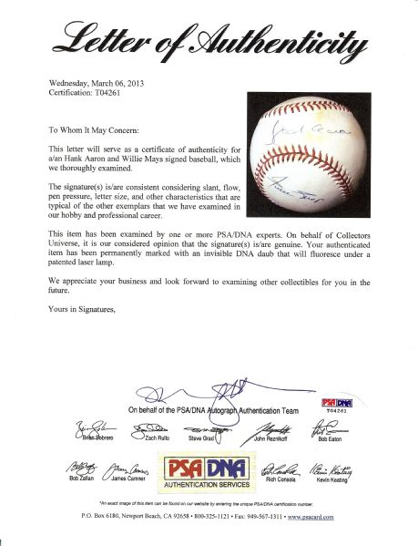 Hank Aaron & Willie Mays Signed ONL Baseball (PSA/DNA)
