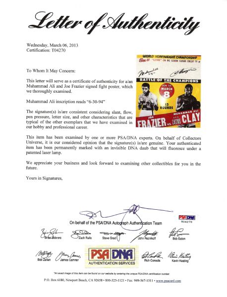 Muhammad Ali & Joe Frazier Signed Closed Circuit Fight Poster (PSA/DNA)