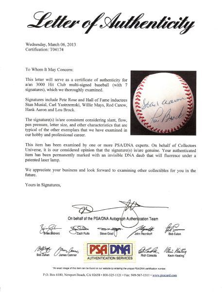 3000 Hits Multi-Signed Baseball (7 Signatures) (PSA/DNA)