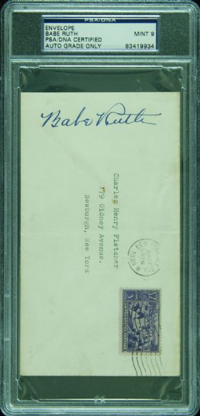 Babe Ruth Signed 1939 Envelope Graded PSA/DNA 9