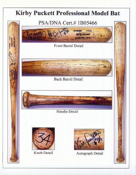 Kirby Puckett 1992-93 Game-Used Signed Louisville Slugger Bat (PSA/DNA 10)