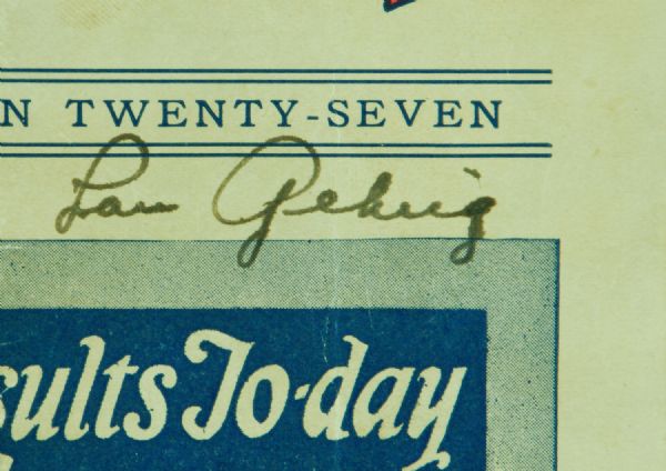 Lou Gehrig Signed 1927 Comiskey Scorecard (PSA/DNA)