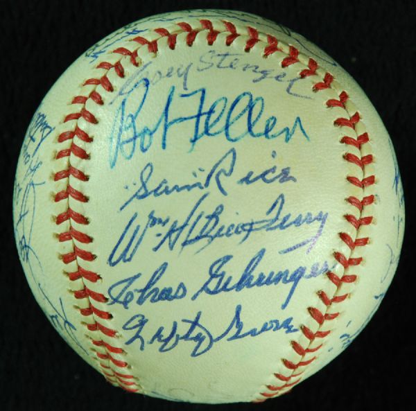 High-Grade 1971 HOF Induction Multi-Signed Baseball (25 Signatures) with Paige, Greenberg, DiMaggio, etc.