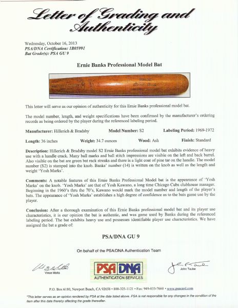 Ernie Banks 1969-72 Game-Used Louisville Slugger Bat (PSA/DNA GU 9)