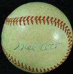 Mel Ott Signed ONL Baseball (PSA/DNA)