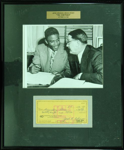 Jackie Robinson Signed Check (1972) with The Contract Photo in Frame