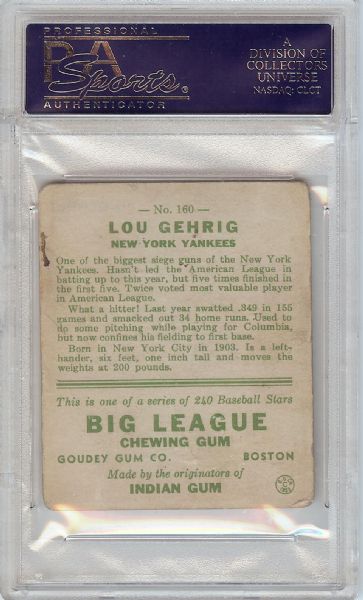 Lou Gehrig Signed 1933 Goudey No. 92 (Graded PSA/DNA 5)