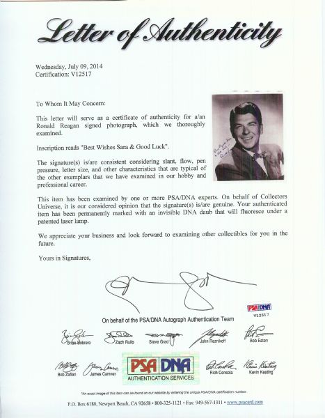 Ronald Reagan Signed 8x10 Photo (PSA/DNA)