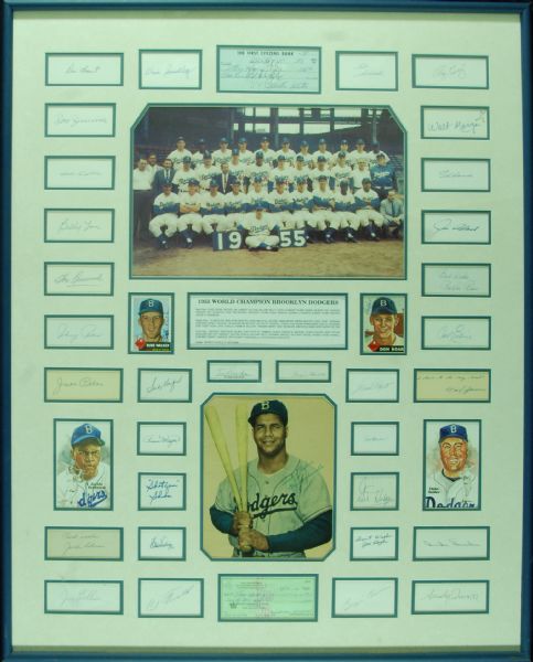 1955 Brooklyn Dodgers World Champions Team-Signed Cut Signature Display (36) (Spence) (JSA)